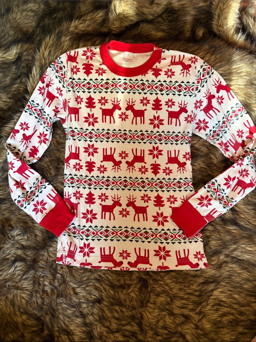 Hanna Andersson Womens Nordic Reindeer Christmas Pajama TOP ONLY Size XS